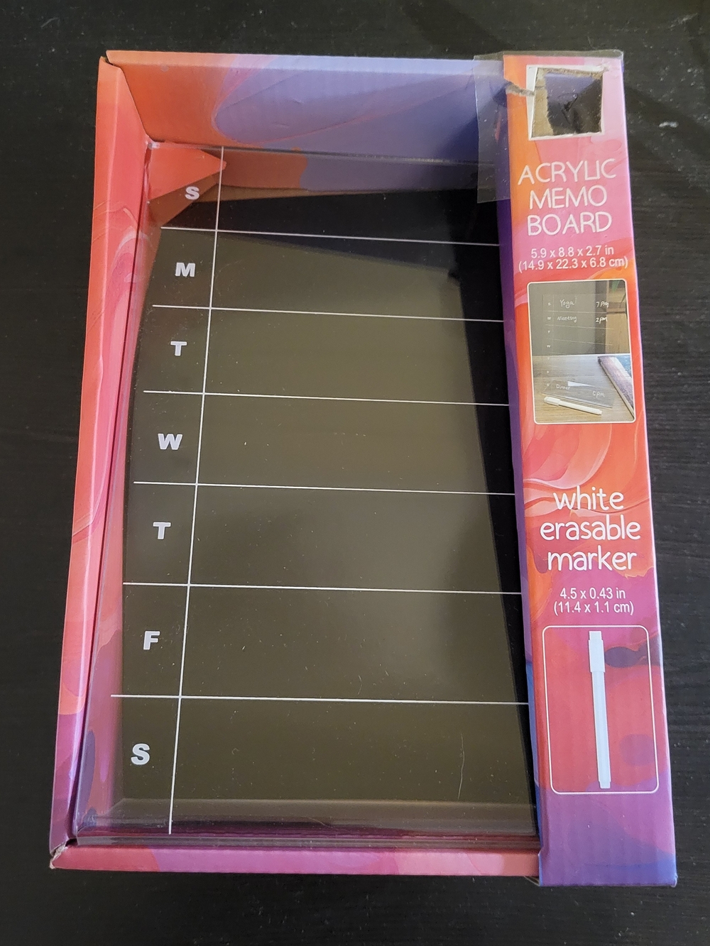Acrylic Weekly Memo Board - Black with White Erasable Marker